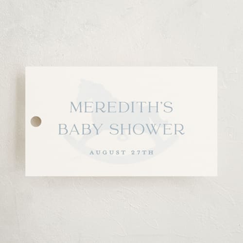 This is a sky baby shower favor tags with standard by Melinda Denison called classic gingham printing on signature in tag
