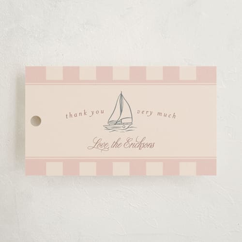 This is a rosebud baby shower favor tags with standard by Stephanie Hawkes called on board printing on signature in tag