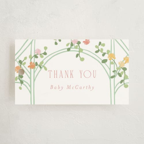 This is a strawberry baby shower favor tags with standard by Jennifer Wick called petite greenhouse printing on signature in tag