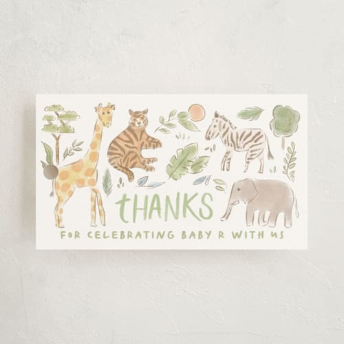 This is a jungle baby shower favor tags with standard by Creo Study called a wild one printing on signature in tag