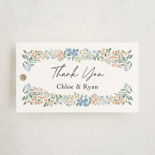 This is a pastel baby shower favor tags with standard by Elly called sweet garden printing on signature in tag