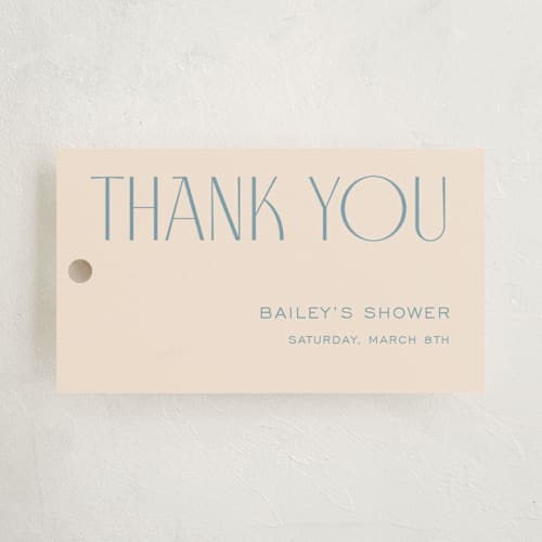 This is a powder baby shower favor tags with standard by Deynaaz Daraei called ephrata printing on signature in tag
