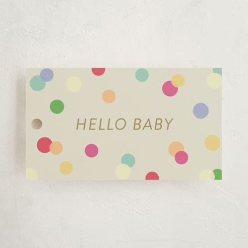 This is a color pop baby shower favor tags with standard by Stephanie Heinrich Godbout called colorful baby sprinkle printing on signature in tag