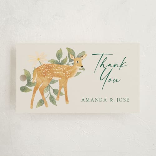 This is a cream baby shower favor tags with standard by Elly called wild forest printing on signature in tag