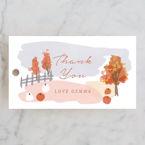 This is a candy baby shower favor tags with standard by Rebecca Durflinger called autumn countryside printing on signature in tag