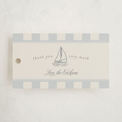 This is a sailor baby shower favor tags with standard by Stephanie Hawkes called on board printing on signature in tag