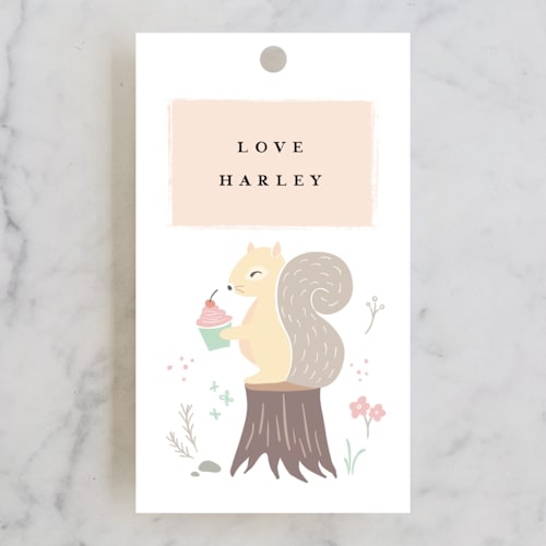 This is a blush kids gift tags with standard by chocomocacino called rinaldini printing on signature in tag