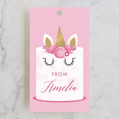 This is a candy kids gift tags with standard by Katie Zimpel called unicorn cake printing on signature in tag