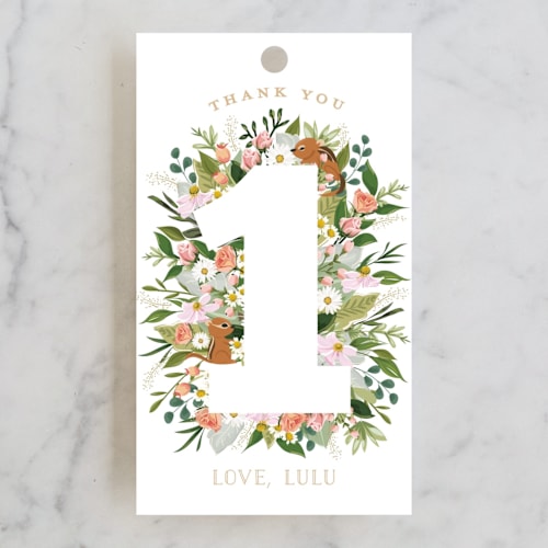 This is a blush kids gift tags with standard by Susan Moyal called she's a wild one printing on signature in tag
