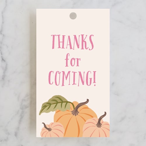 This is a peach kids gift tags with standard by Karidy Walker called autumn pumpkin printing on signature in tag