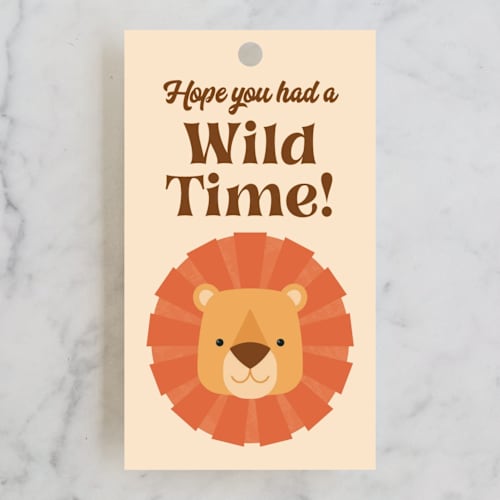 This is a sand kids gift tags with standard by Kacey Kendrick Wagner called wild lion printing on signature in tag