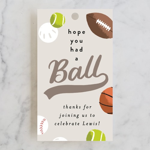 This is a fudge kids gift tags with standard by Alethea and Ruth called have a ball printing on signature in tag