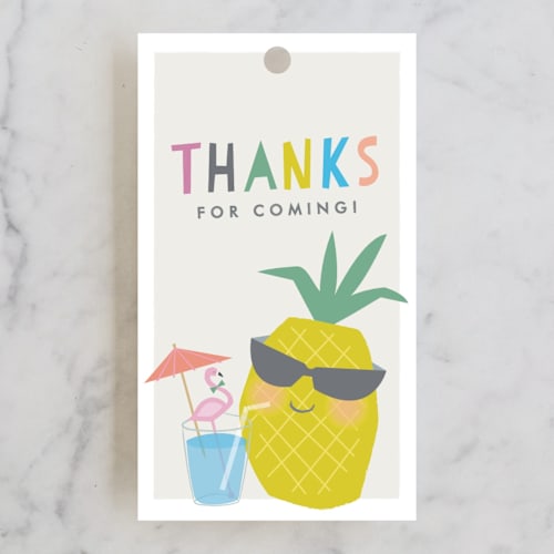 This is a blue hawaiian kids gift tags with standard by Karidy Walker called party like a pineapple printing on signature in tag