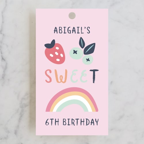 This is a cotton candy kids gift tags with standard by peetie design called rainbow sprinkles printing on signature in tag