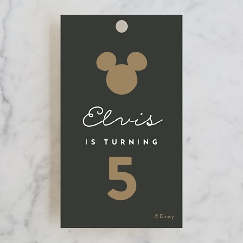 This is a cobblestone kids gift tags with standard by Sara Hicks Malone called disney's mickey party printing on signature in tag