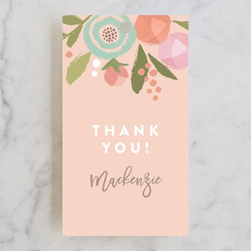 This is a peach kids gift tags with standard by Jennifer Wick called blooming peonies printing on signature in tag
