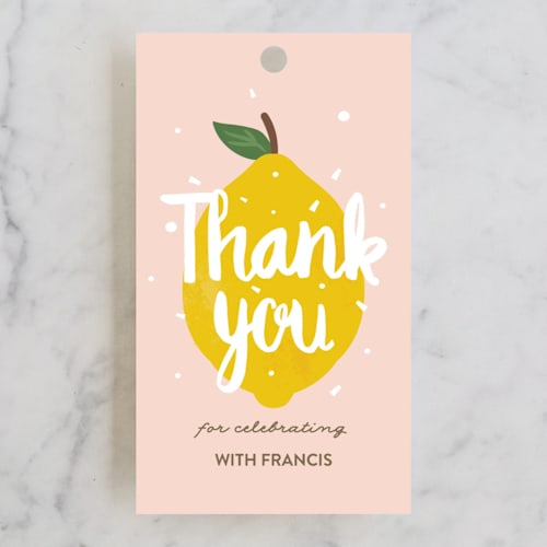 This is a candy kids gift tags with standard by Joanne James called lemonade fun printing on signature in tag