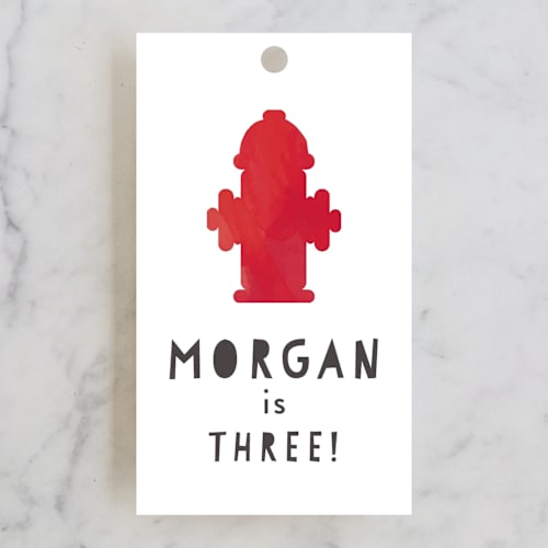 This is a ruby kids gift tags with standard by Kanika Mathur called little fireman printing on signature in tag