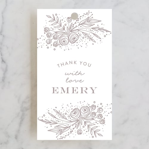 This is a rose gold kids gift tags with standard by Phrosné Barwood called floral one printing on signature in tag