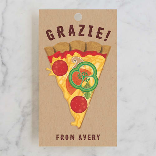 This is a tomato kids gift tags with standard by Paper Sun Studio called pizza pie party printing on signature in tag