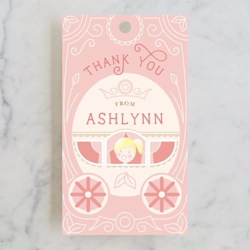 This is a cherry blossom kids gift tags with standard by Erin Niehenke called princess carriage printing on signature in tag