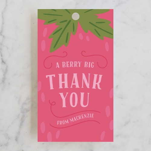 This is a strawberry kids gift tags with standard by Laura Hankins called berry sweet printing on signature in tag
