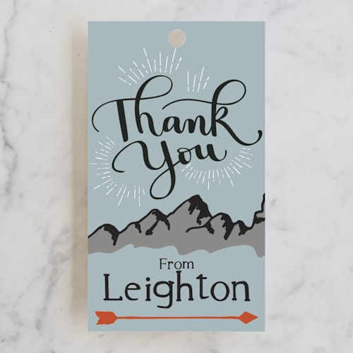 This is a cornflower kids gift tags with standard by Emily Skinner called wild blue yonder printing on signature in tag