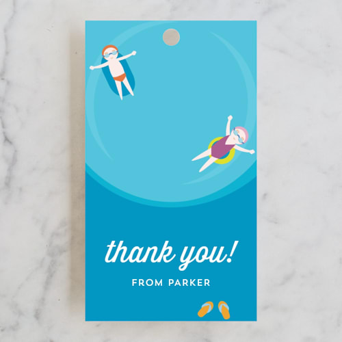 This is a sunshine kids gift tags with standard by Anupama called splash pool party printing on signature in tag