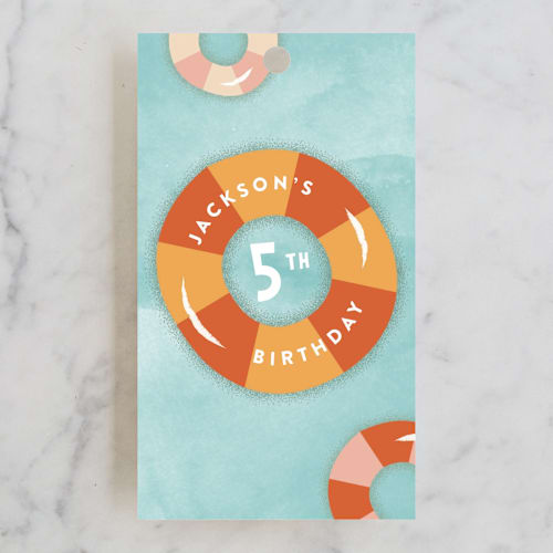 This is a palm springs kids gift tags with standard by Robert and Stella called pool party printing on signature in tag