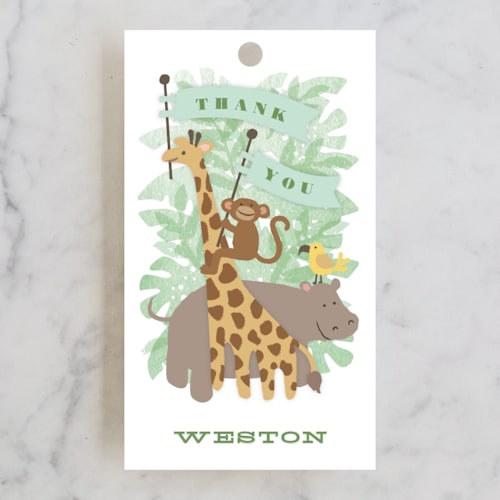 This is a jungle kids gift tags with standard by Jennifer Wick called jungle one printing on signature in tag