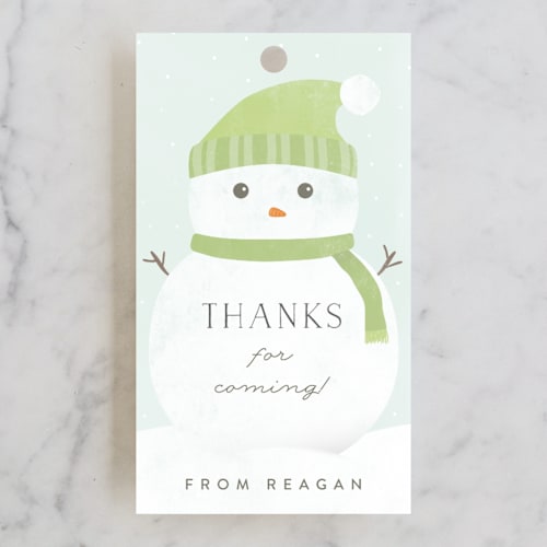 This is a lime kids gift tags with standard by Brianne Larsen called frosty printing on signature in tag