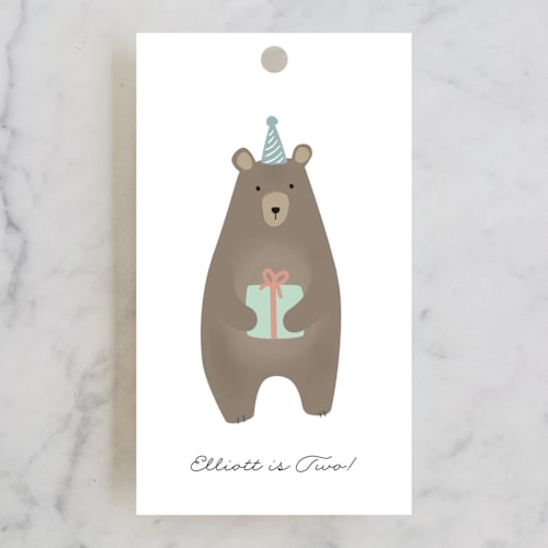 This is a mint kids gift tags with standard by Faith Dorn called bears birthday party printing on signature in tag