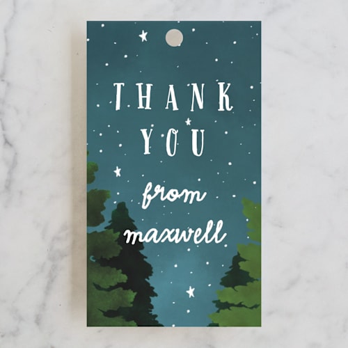 This is a night kids gift tags with standard by Everett Paper Goods called woodland fox printing on signature in tag