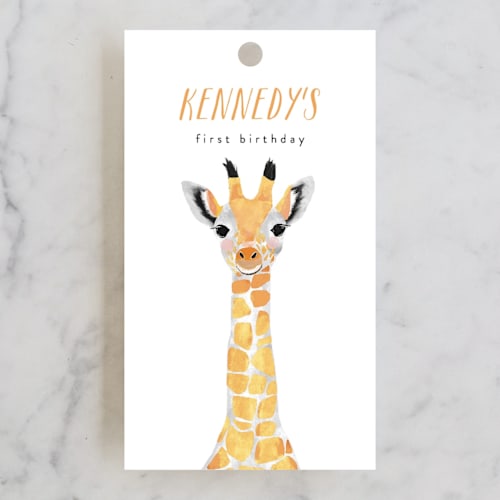 This is a marigold kids gift tags with standard by Cass Loh called baby animal giraffe printing on signature in tag