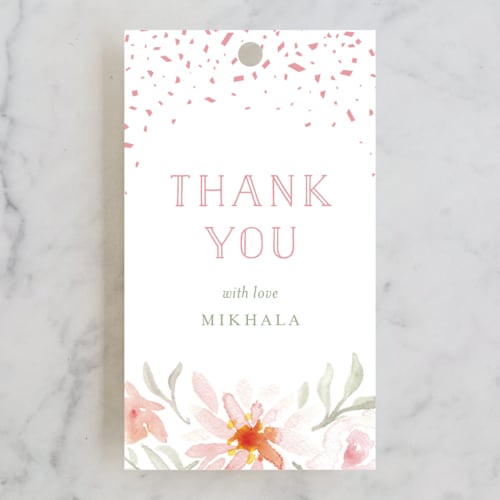 This is a burnt rose kids gift tags with standard by Rochelle Renee called floral glimmer printing on signature in tag