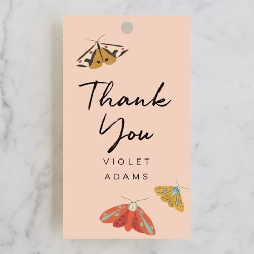 This is a blush kids gift tags with standard by Morgan Kendall called night flight printing on signature in tag