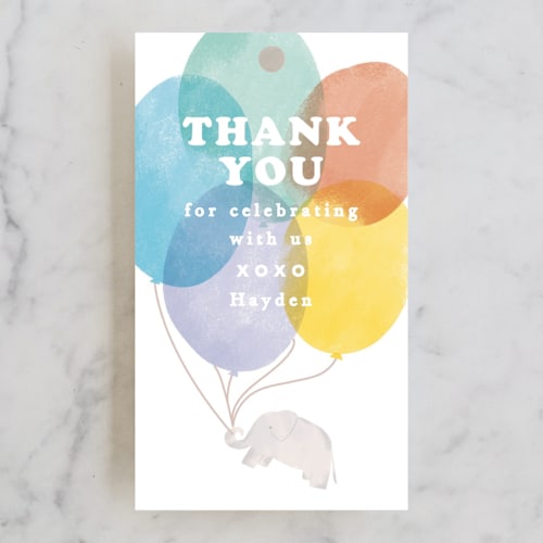 This is a rainbow kids gift tags with standard by Creo Study called up, up and away printing on signature in tag