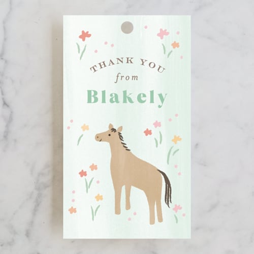 This is a mint kids gift tags with standard by Jennifer Wick called storybook farm printing on signature in tag