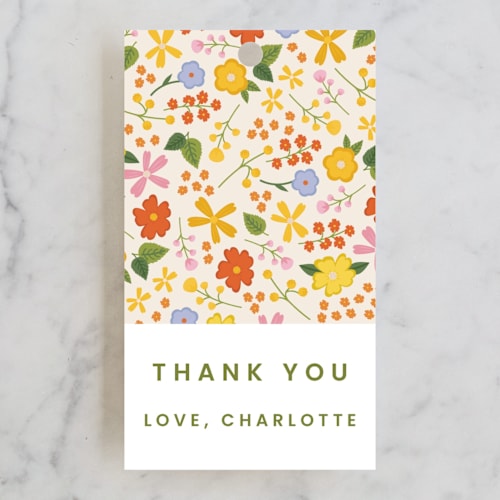 This is a vibrant kids gift tags with standard by Ellen Schlegelmilch called little wildflower printing on signature in tag