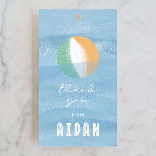 This is a cotton candy kids gift tags with standard by Beth Murphy called bobbing beachball printing on signature in tag
