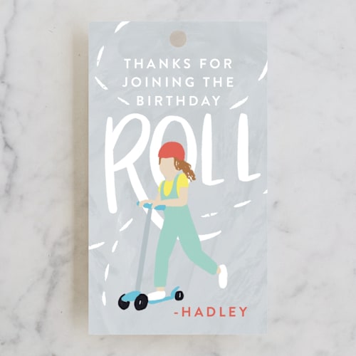 This is a cupcake kids gift tags with standard by Shiny Penny Studio called roll on over printing on signature in tag
