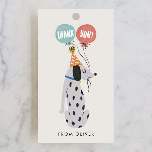 This is a classic kids gift tags with standard by Lehan Veenker called party puppers printing on signature in tag