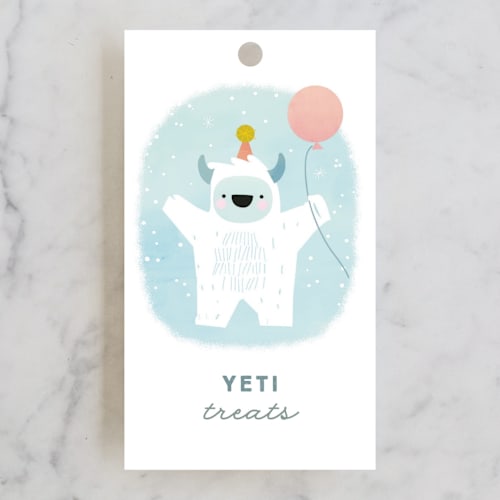 This is a frost kids gift tags with standard by Lori Wemple called yeti printing on signature in tag