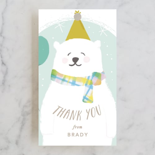 This is a mint kids gift tags with standard by Creo Study called winter fun printing on signature in tag
