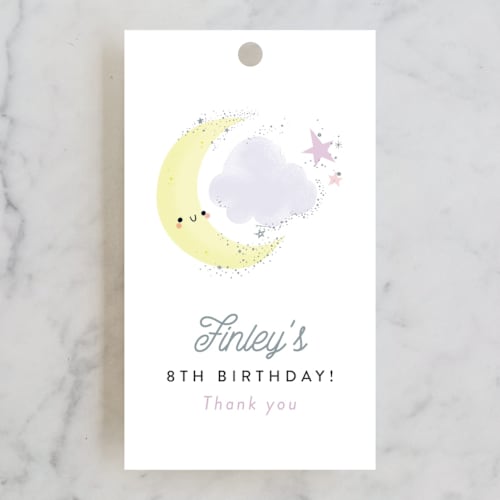 This is a lavender kids gift tags with standard by Itsy Belle Studio called over the moon printing on signature in tag