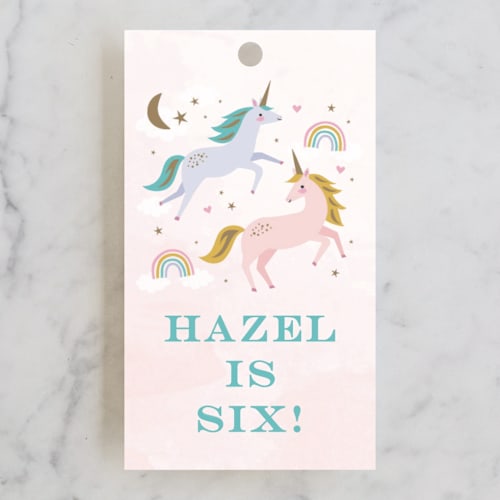 This is a cotton candy kids gift tags with standard by Karidy Walker called magical unicorns printing on signature in tag