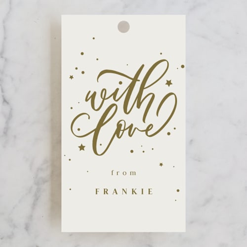 This is a pudding kids gift tags with standard by Anastasia Makarova called birthday swirls printing on signature in tag