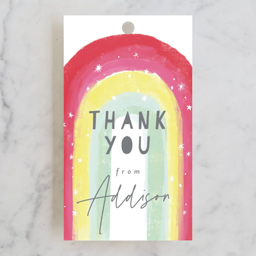 This is a fruit punch kids gift tags with standard by Rebecca Durflinger called sparkling rainbow printing on signature in tag