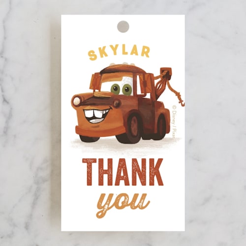 This is a pearl kids gift tags with standard by Jessie Steury called disney and pixar's tow-riffic mater printing on signature in tag