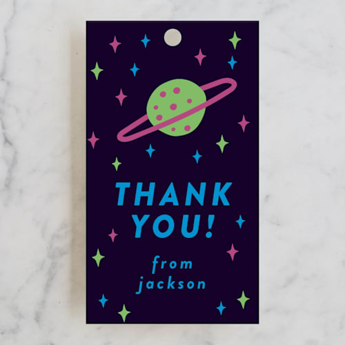 This is a night sky kids gift tags with standard by Katie Zimpel called disney and pixar birthday buzz printing on signature in tag